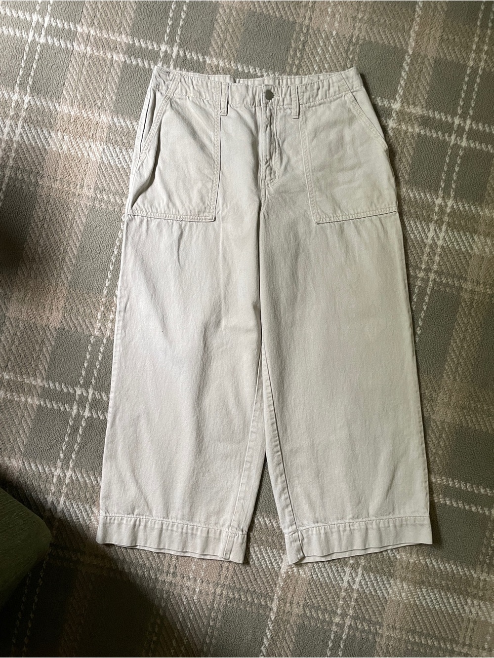 Time and Tru cotton rayon blend cropped wide leg cream pants 10